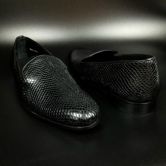 NEW MEZLAN Venetian Snake Leather Slip On Loafers Dress shoe 12 Black Old Money